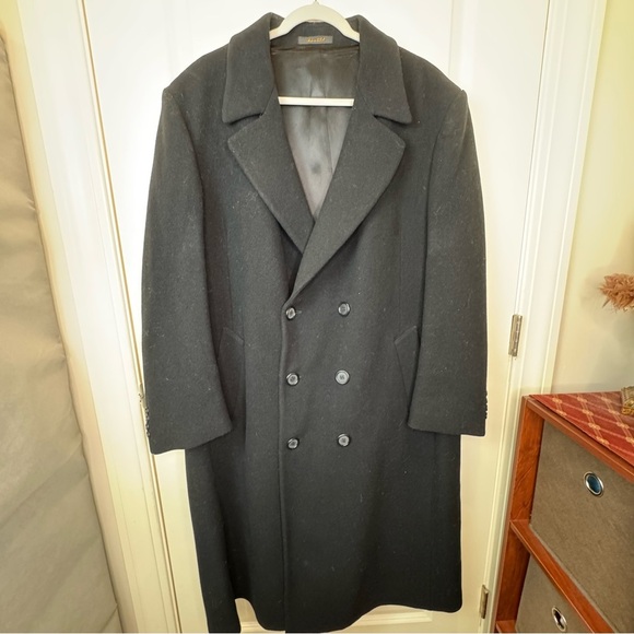 London Fog Men’s Long Wool Coat Black Double Breasted - Picture 4 of 17